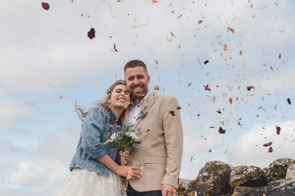 Confetti on the beach at an Isle of Skye elopement